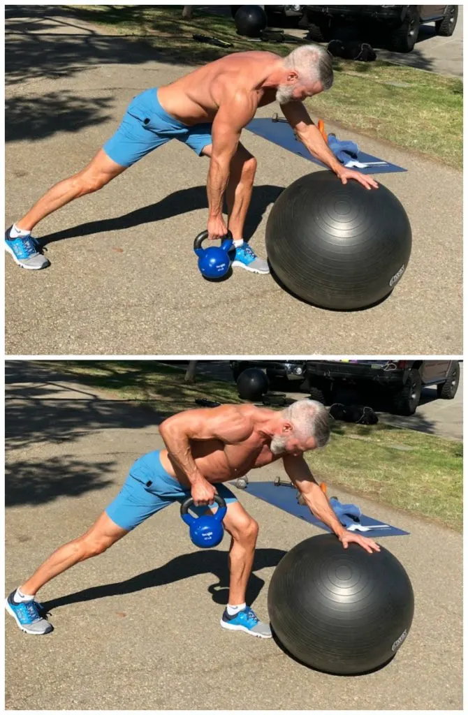 exercise ball bent over row