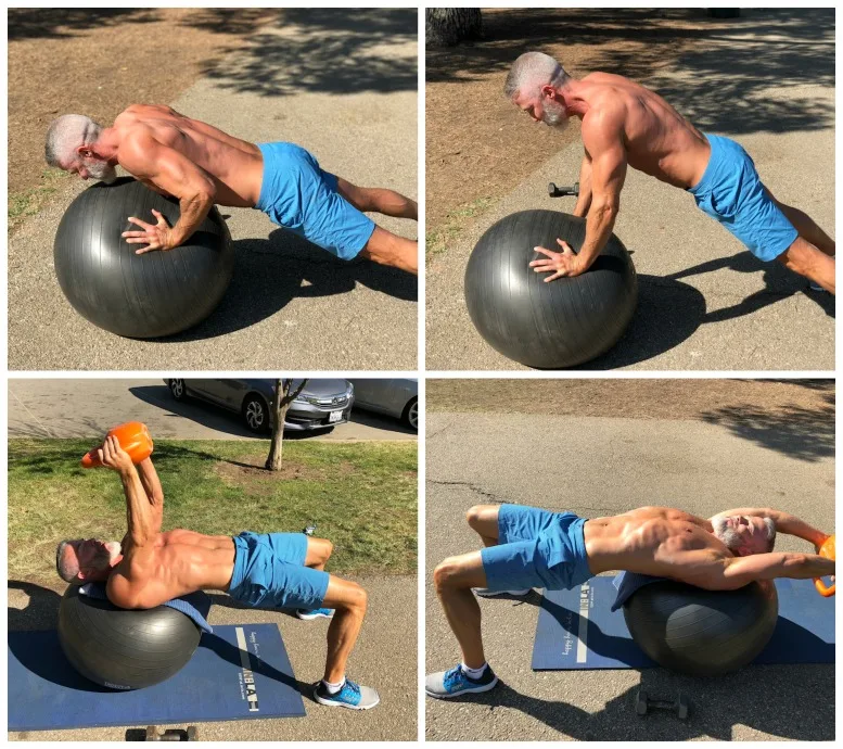 incline push ups pullover chest back ball