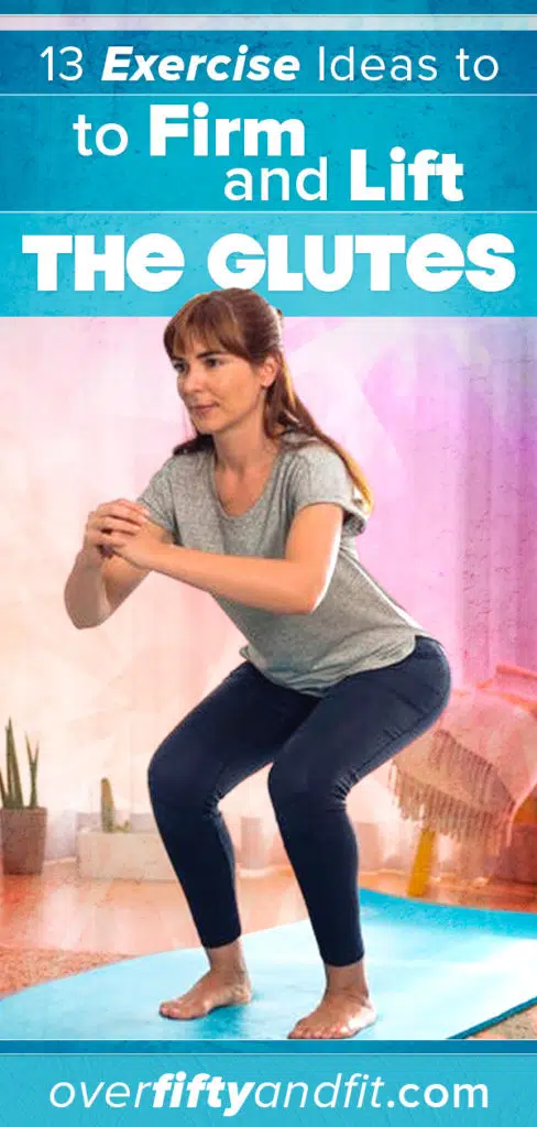 Mature woman demonstrates an air squat.