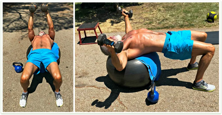 dumbbell fly on stability ball chest