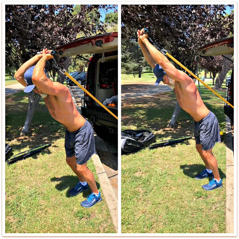 resistance band overhead tricep extensions arms day
