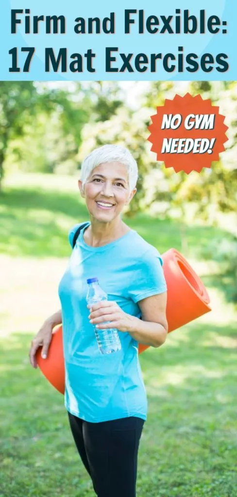 mature woman happy to begin mat workout in the park