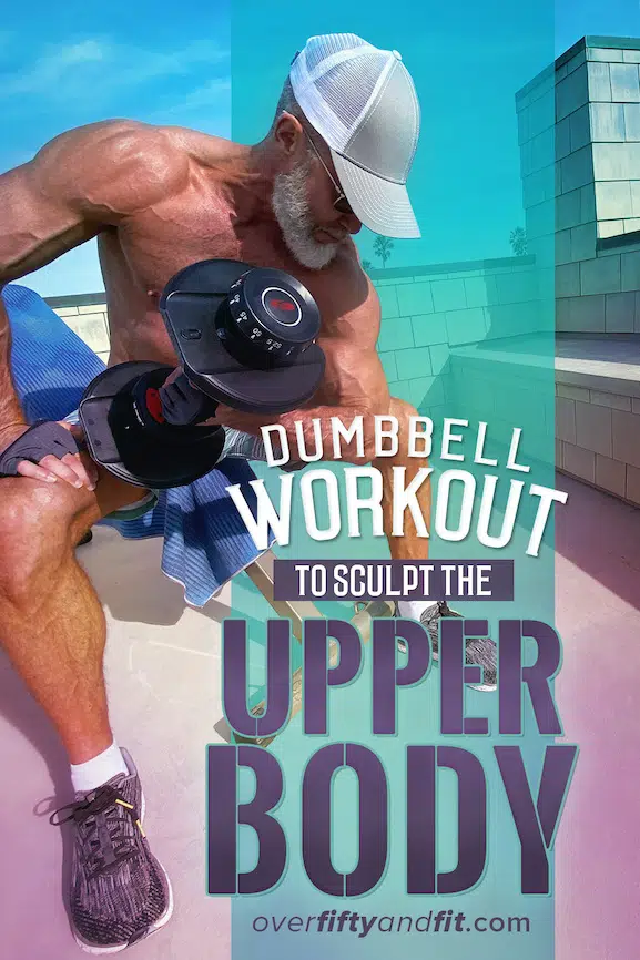 Dane Findley, age 54, does dumbbell concentration curls to strengthen his biceps.