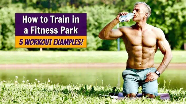Mature male athlete hydrating after fun and intense workout in a fitness park.