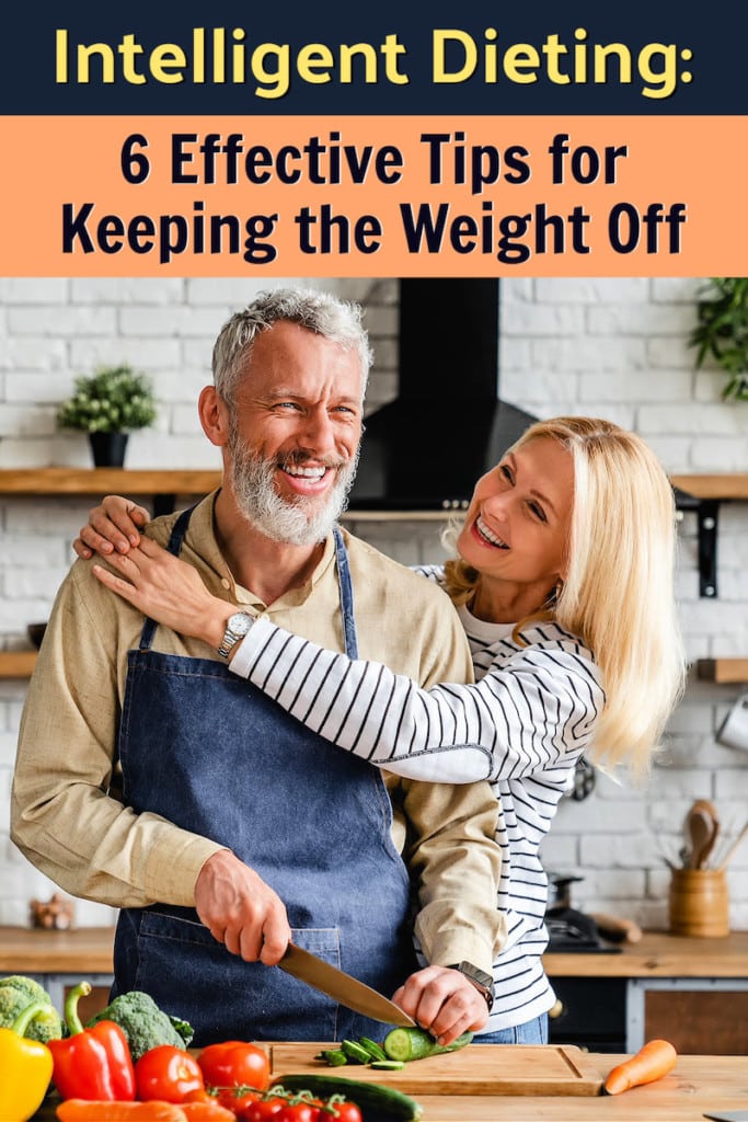 mature, healthy couple following intelligent dieting tips in their kitchen