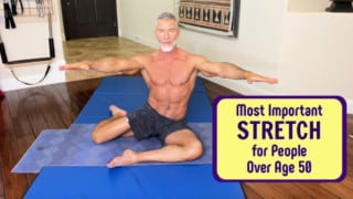 Dane Findley, age 56, demonstrates important hip stretch