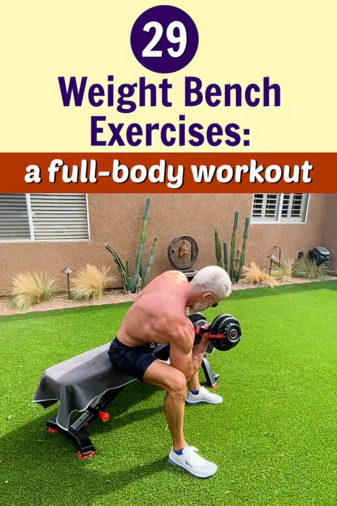 mature athlete doing weight bench exercises outdoors