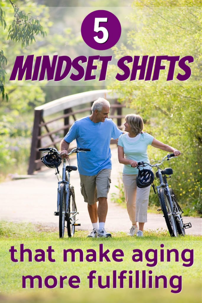 fit mature couple outdoors experiencing positive mindset shifts toward aging