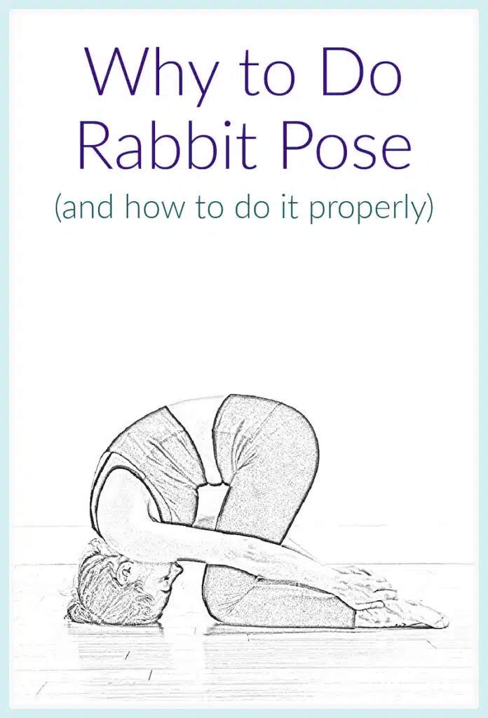 fit, mature woman doing yoga rabbit pose