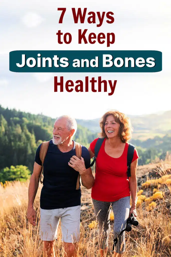 mature couple with healthy joints and bones hiking outdoors