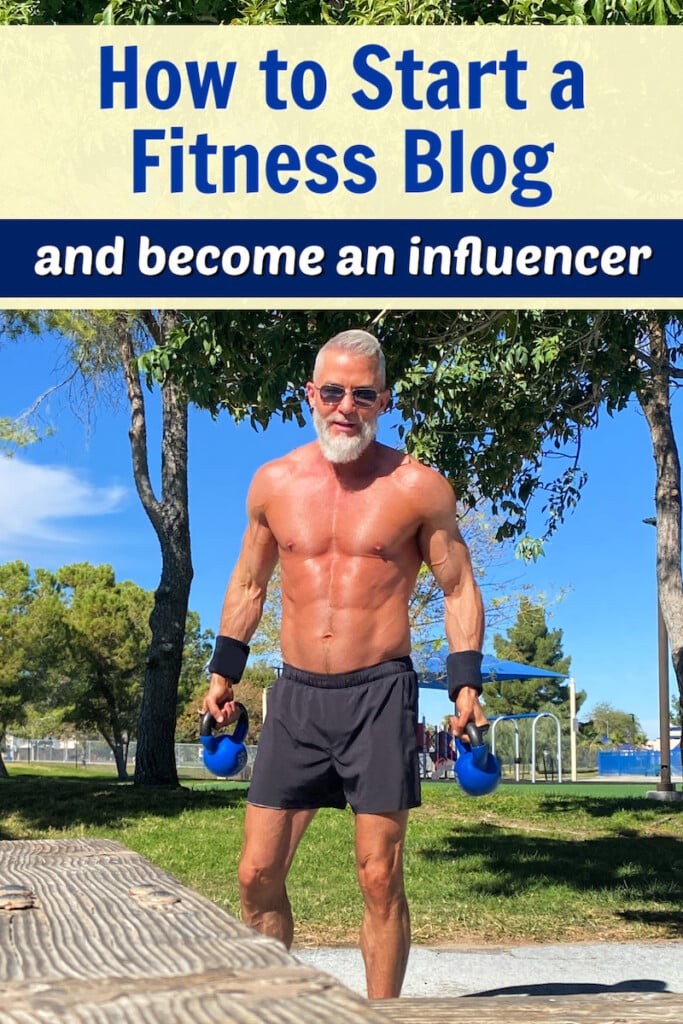 mature athlete working as fitness influencer on his blog