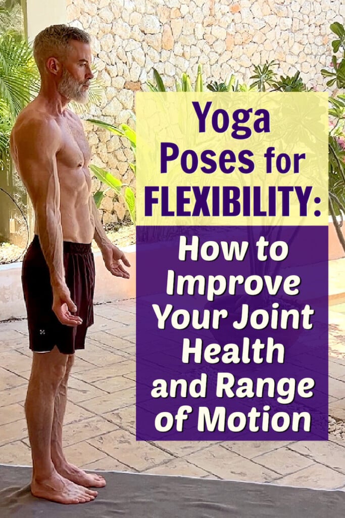 Mature athlete develops flexibility and range of motion through yoga poses.