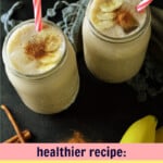 a delicious-looking banana protein shake garnished with cinnamon