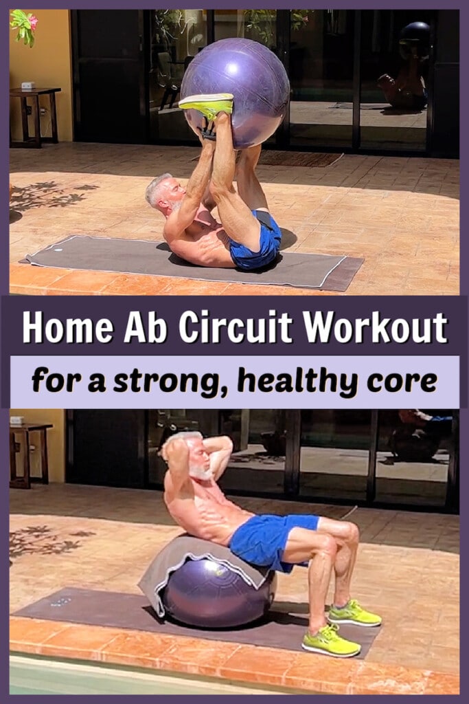 mature athlete doing ab circuit workout outdoors at home