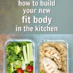 meal prep storage containers with healthy menu items for a fit body