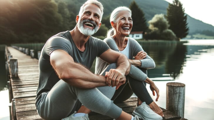 Mature, fit couple outdoors enjoying having healthy, impingement-free shoulders.