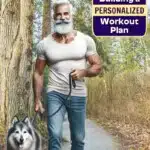 Mature fit man walking his dog, enjoying results from his new workout plan.